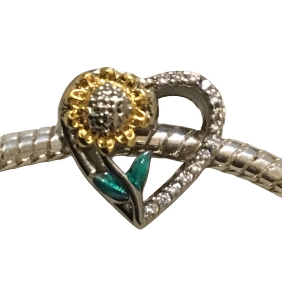 CHARM Jewelry - S925 Silver Hollow Heart Sunflower Bead Charm - Pandora Style